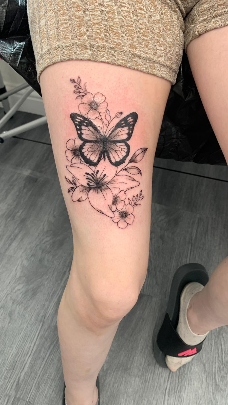 Delicate fine line botanical tattoo by Ink By LOLO